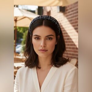 Tory Burch Navy Blue & Tan Logo Patterned Headband